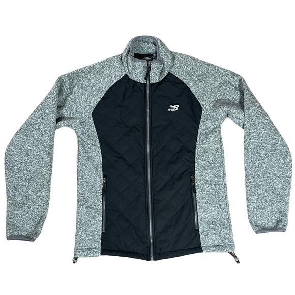 New Balance Men’s Diamond Quilted Zip Black Gray Sweater Fleece Jacket S Small - Picture 1 of 9